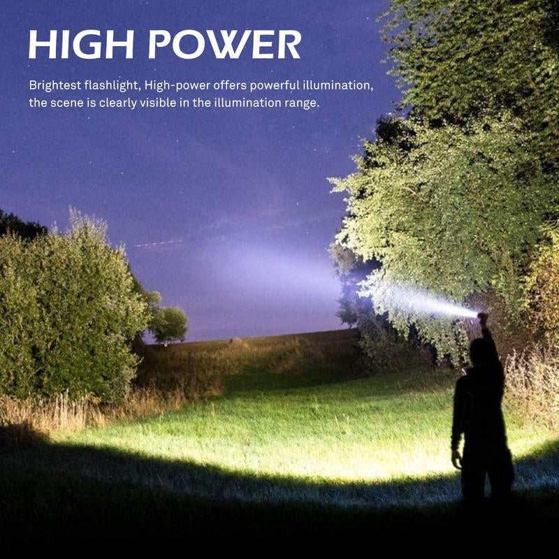 2-In-1 Power Bank Flashlight. LED Flashlight, USB Rechargeable, Zoomable, Hunting Tactical Flashlight — Ideal for Outdoor Camping, Fishing, Garden Use, and Nighttime Security.